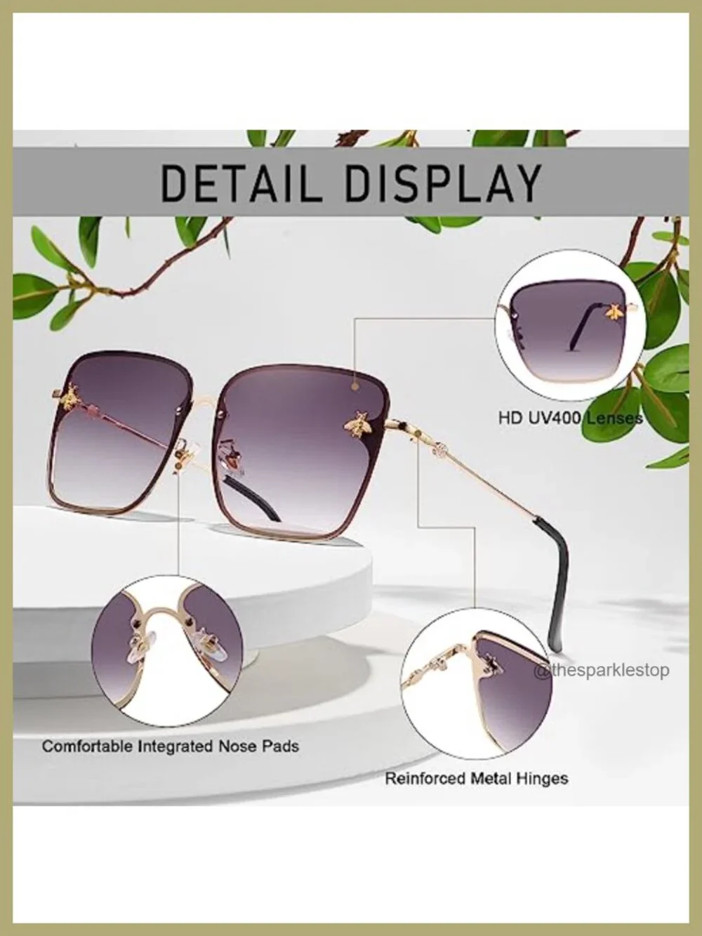 Oversized Square Sunglasses for Women Metal Frame UV400 Protection Gradient